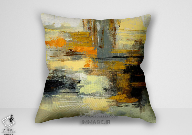 کوسن انتزاعی چاپ هنری زرد بژ پایه کاغذ مونه کپی (BC 1229)