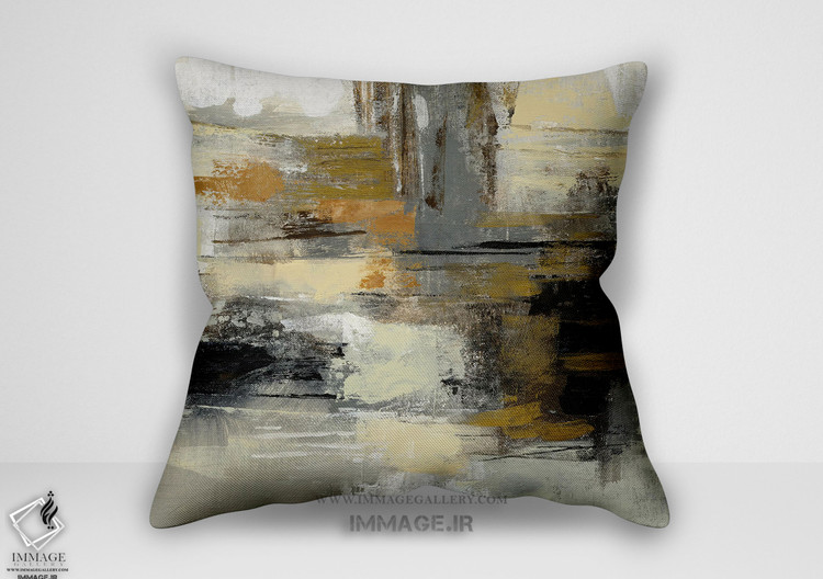 کوسن انتزاعی چاپ هنری زرد بژ پایه کاغذ مونه (BC 1230)