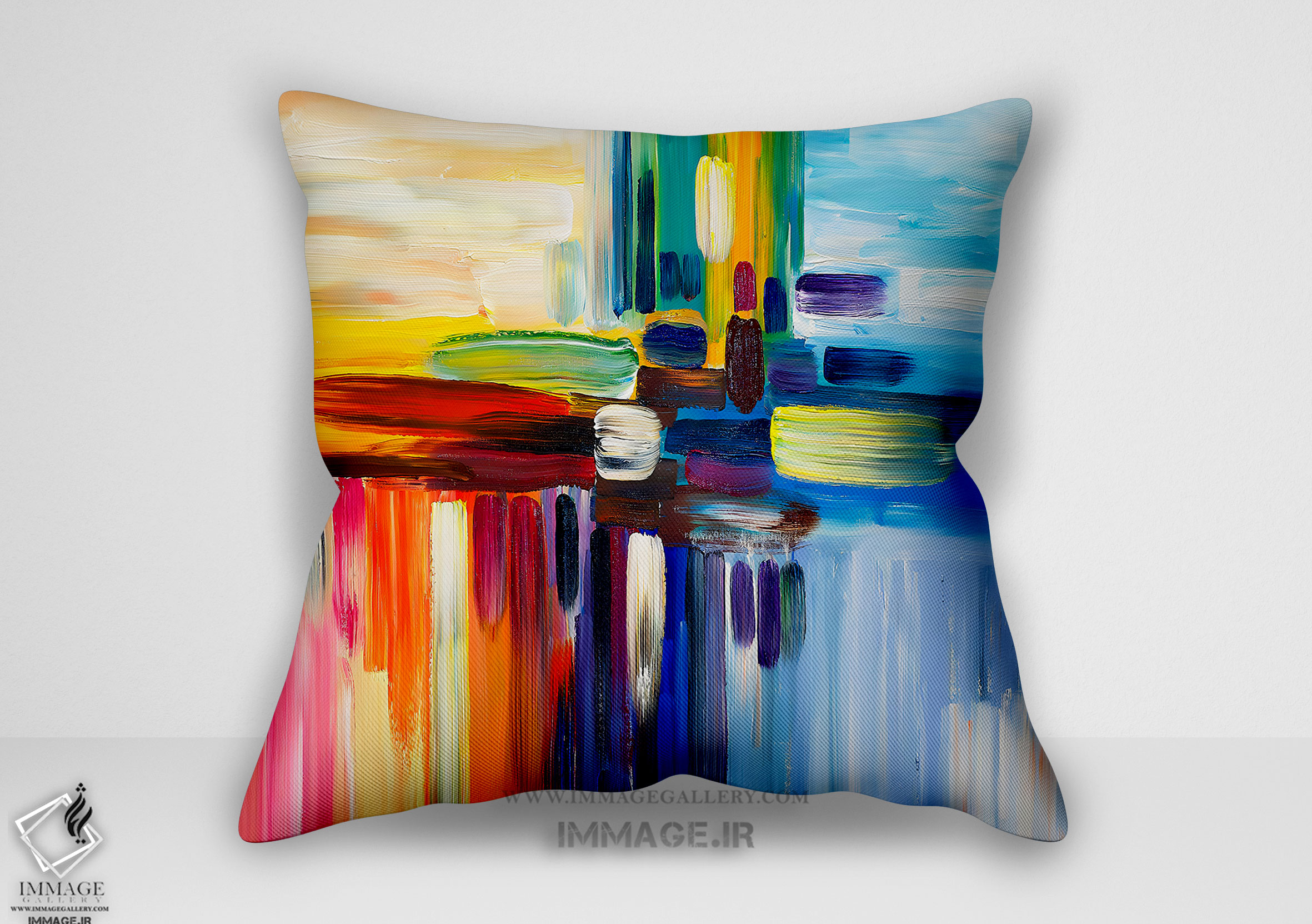 کوسن انتزاعی لامفکتیم رنگ رنگین کمان خطوط رنگین کمان مربع بزرگ (BC 1235)