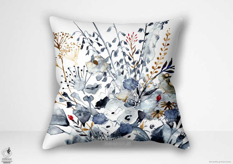 کوسن گل ، نقاشی پیچیده شده توسط ویکتوریا بورخس با عنوان نیلی و اخرایی ۱ (BC 1712)