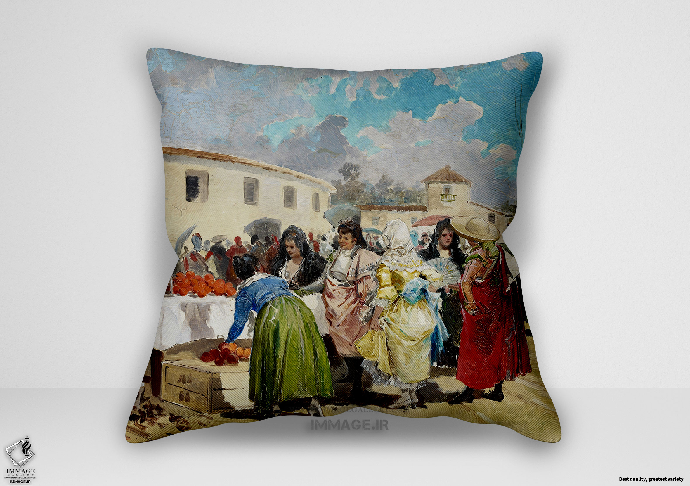 کوسن نقاشی کلاسیک ، موزه ایی ورود به میدان گاوبازی در آفتاب حدود ۱۸۸۵ اثر اوخنیو لوکاس ویلامیل (art 1381)