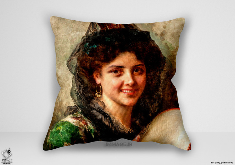 کوسن نقاشی کلاسیک ، موزه ایی دختری با یک دف اثر فدریکو آندره ئوتی (art 1394)