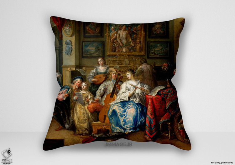 کوسن نقاشی کلاسیک ، موزه ایی یک فضای داخلی با کنسرت و قماربازان (art 1413)