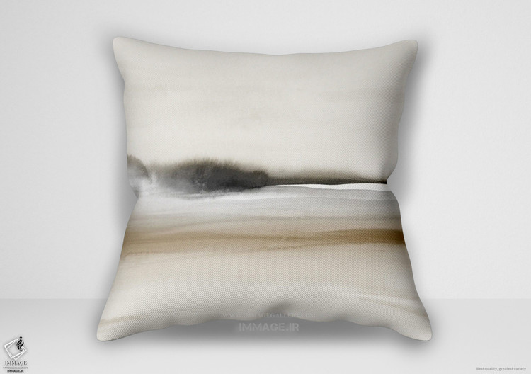 کوسن مینیمال منظره آبرنگی در رنگ های بژ و مربع سیاه اثر نوو پرینت (MN 2359)