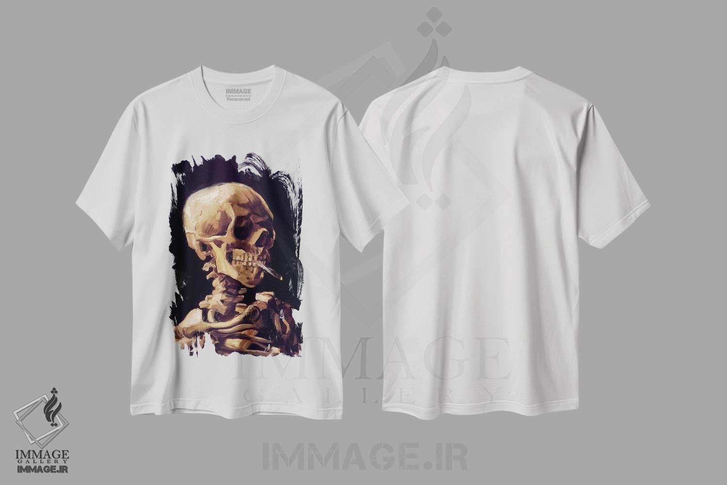 تیشرت طرح دار سر اسکلت با سیگار روشن، حدود ۱۸۸۵–۱۸۸۶، هنر فاخر کلاسیک اثر ونسان ون گوگ | فروشگاه ایماژ