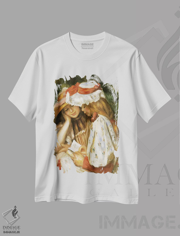 تیشرت طرح دار دو دختر در حال مطالعه، هنر فاخر کلاسیک اثر کلود مونه | immage.ir