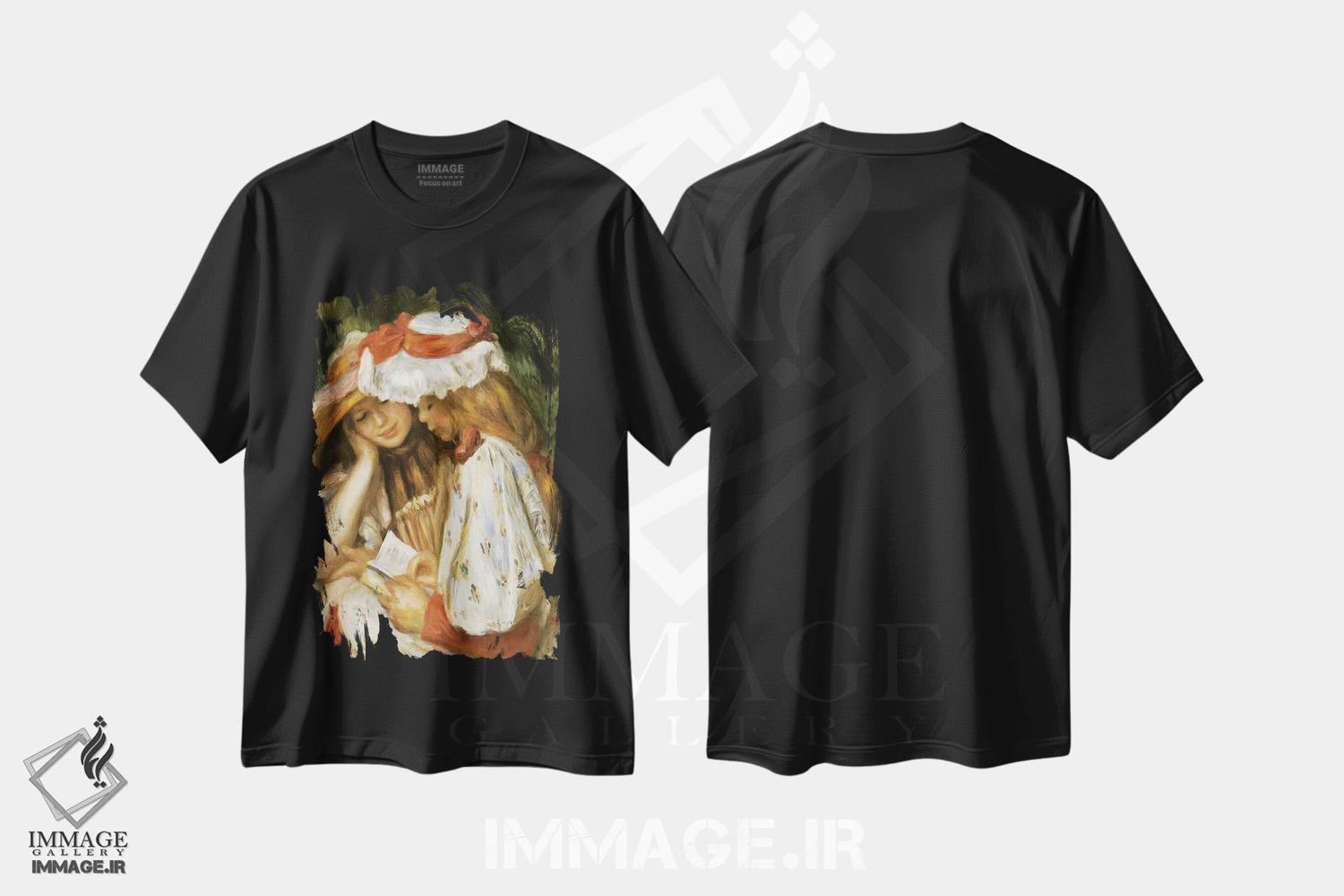 تیشرت طرح دار دو دختر در حال مطالعه، هنر فاخر کلاسیک اثر کلود مونه | فروشگاه ایماژ