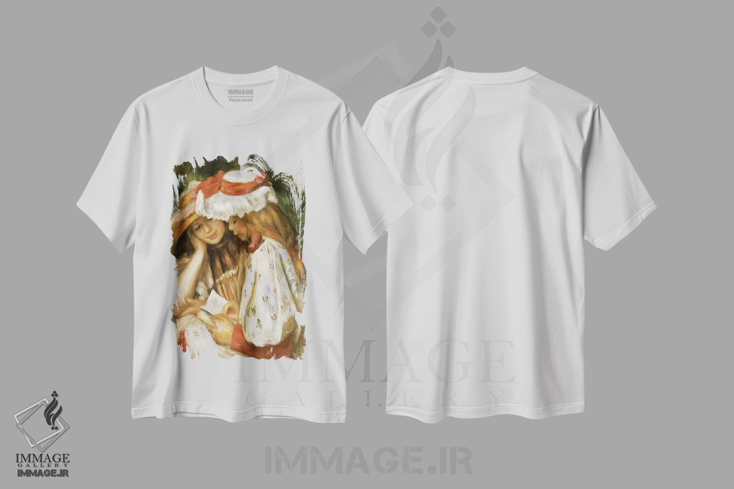 تیشرت طرح دار دو دختر در حال مطالعه، هنر فاخر کلاسیک اثر کلود مونه | immage.ir