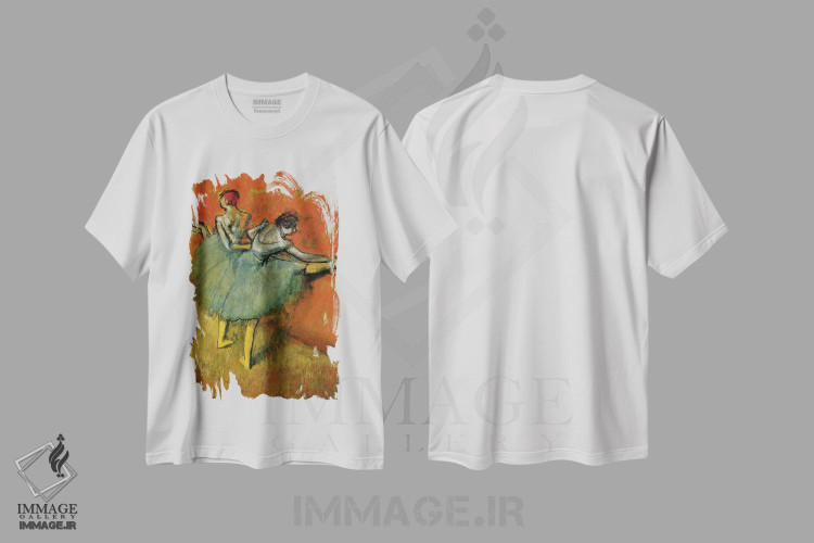 تیشرت طرح دار رقاصان در کنار میله، ۱۸۸۸، هنر فاخر کلاسیک اثر ادگار دگا | فروشگاه ایماژ