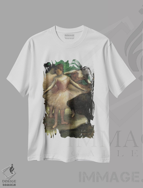 تیشرت طرح دار سه رقصنده با لباس صورتی، ۱۸۸۶، هنر فاخر کلاسیک اثر ادگار دگا | فروشگاه ایماژ