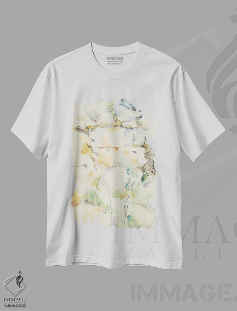 تیشرت طرح دار صخره ها نزدیک غارها بالای شاتو نوآر، ۱۸۹۵–۱۹۰۰ اثر پل سزان | immage.ir