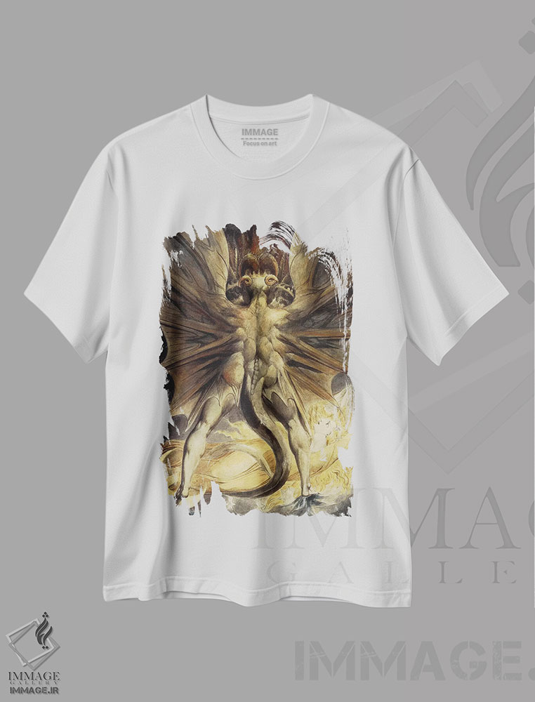 تیشرت طرح دار اژدهای بزرگ سرخ و زن آراسته به خورشید، هنر فاخر اثر ویلیام بلیک | فروشگاه ایماژ