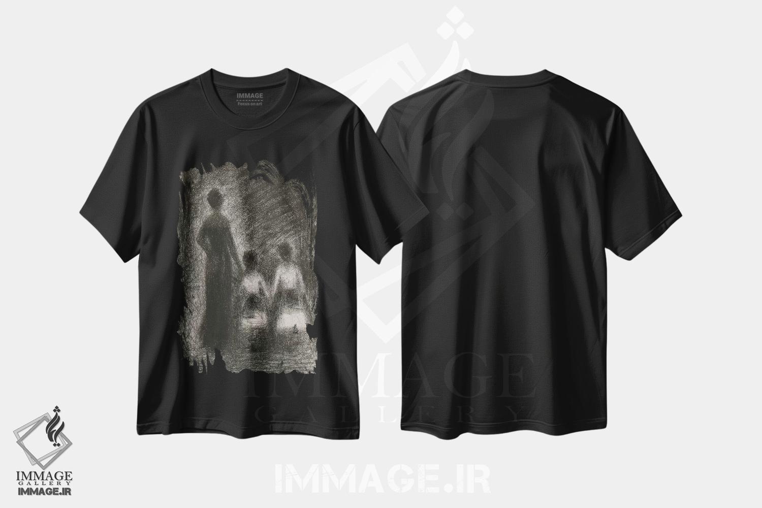 تیشرت طرح دار زن با دو دختر کوچک ۱۸۸۲–۱۸۸۴، هنر فاخر کلاسیک اثر ژرژ سورا | فروشگاه ایماژ