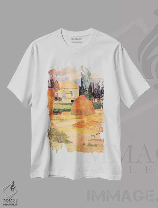 تیشرت طرح دار کومهٔ کاه در روستا، مدیوم اثر پل گوگن | فروشگاه ایماژ
