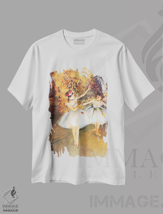 تیشرت طرح دار دو رقاص روی صحنه، هنر فاخر کلاسیک اثر ادگار دگا | immage.ir