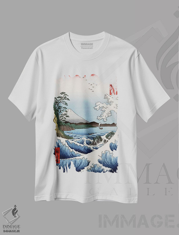 تیشرت طرح دار دریای ساتا در استان سوروگا، دکور آسیایی اثر اوتاگاوا هیروشگه | فروشگاه ایماژ