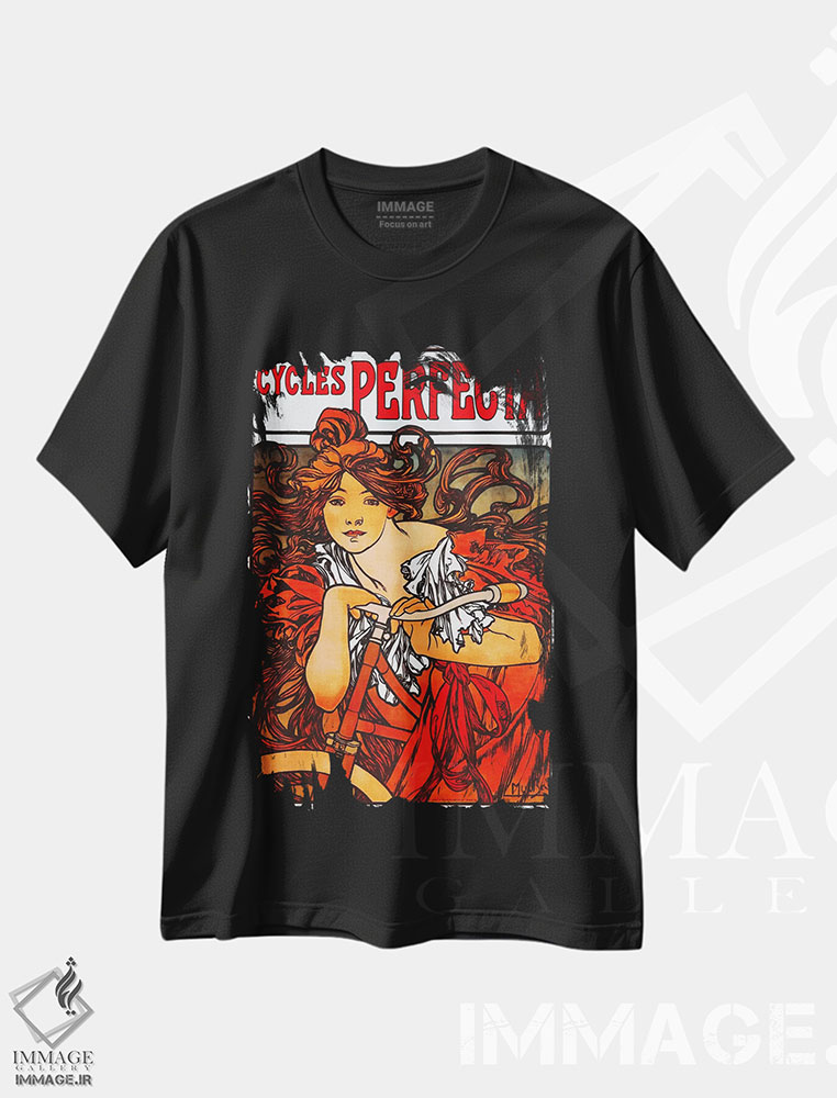 تیشرت طرح دار دوچرخهٔ پرفکتا، آرت نوو اثر آلفونس موخا | فروشگاه ایماژ