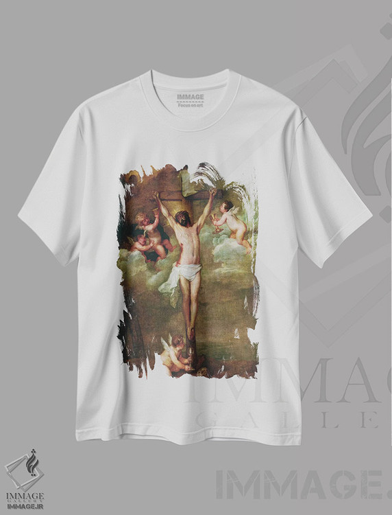 تیشرت طرح دار مسیح همراه فرشتگانی که جام به دست دارند، باروک اثر پیتر پل روبنس | فروشگاه ایماژ