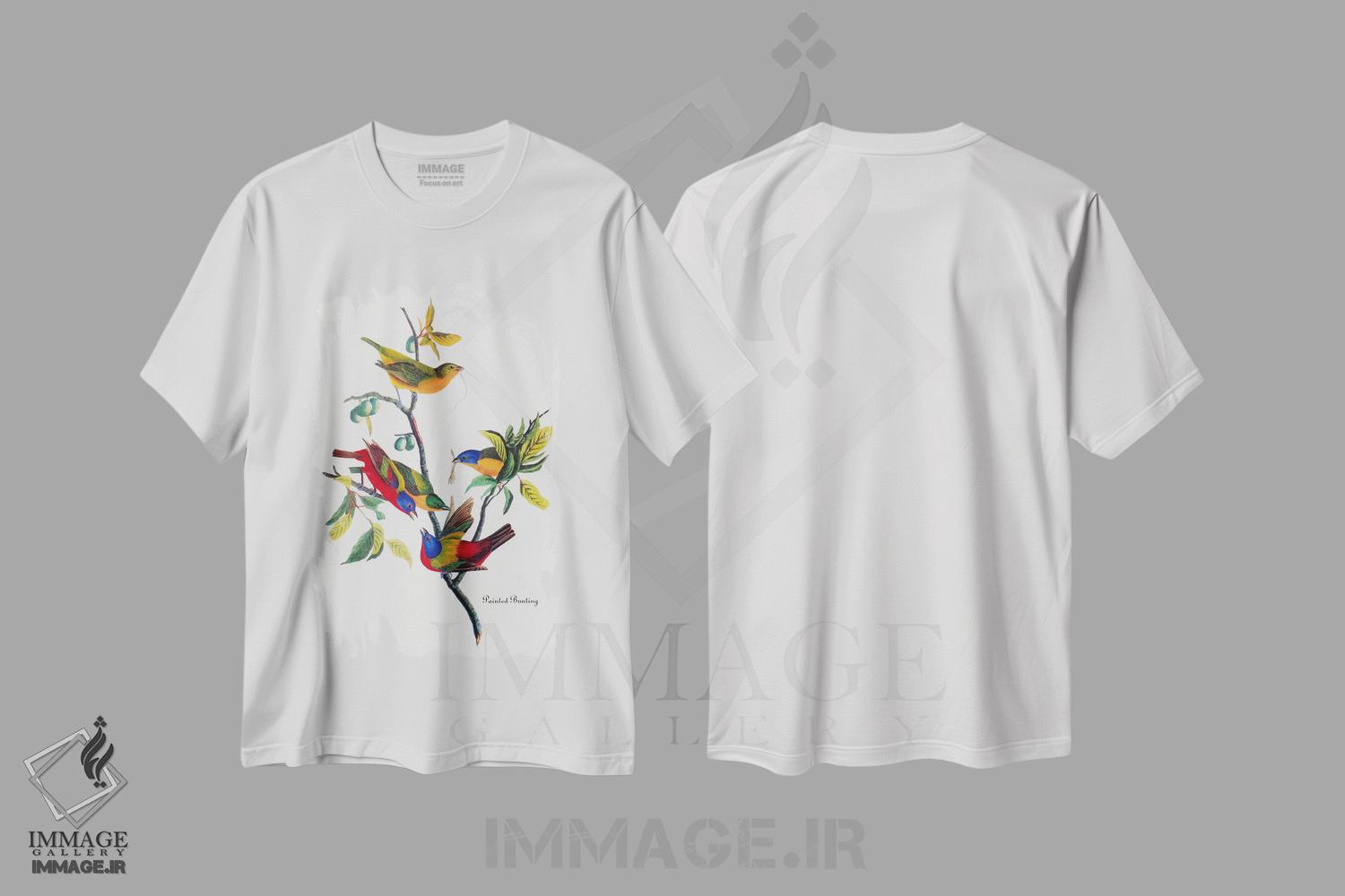 تیشرت طرح دار فنچ رنگارنگ، تزئینی اثر جان جیمز آدوبون | فروشگاه ایماژ