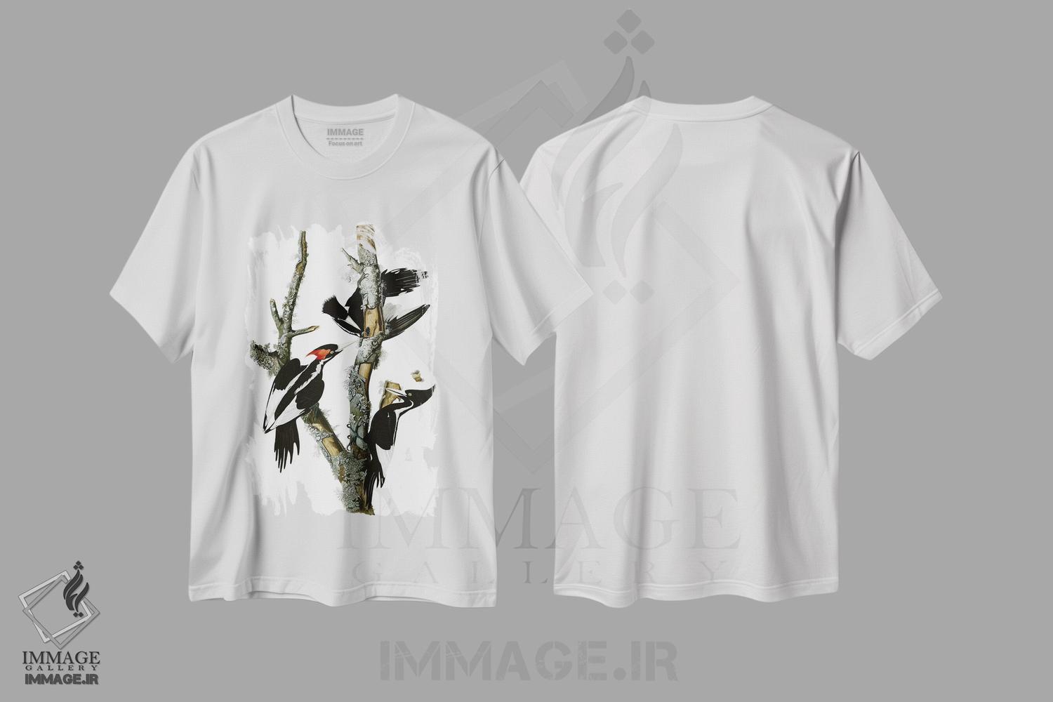 تیشرت طرح دار دارکوب منقارقوچی، ۱۸۲۹، تزئینی اثر جان جیمز آدوبون | فروشگاه ایماژ