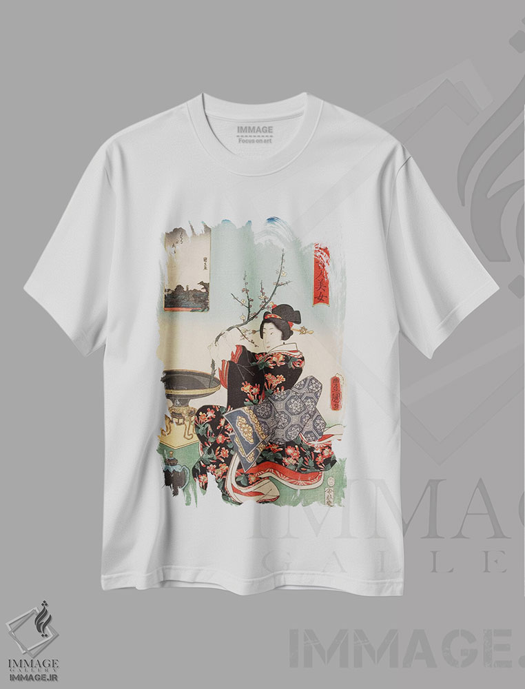 تیشرت طرح دار زن با شاخه درخت، دکور آسیایی اثر هنرمند ناشناس | فروشگاه ایماژ