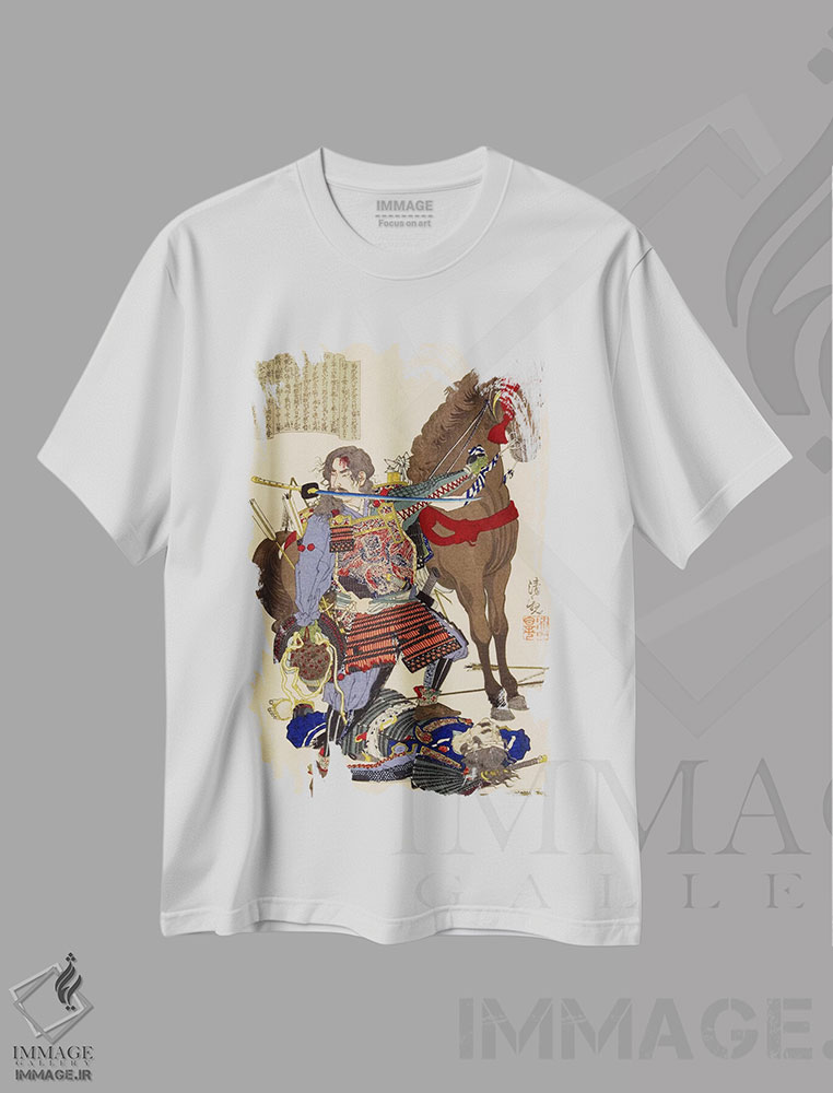 تیشرت طرح دار سامورایی و اسب، دکور آسیایی اثر هنرمند ناشناس | فروشگاه ایماژ
