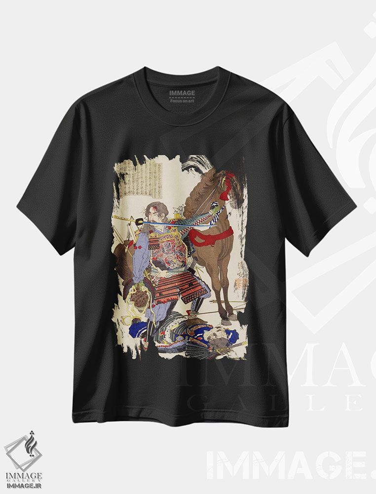 تیشرت طرح دار سامورایی و اسب، دکور آسیایی اثر هنرمند ناشناس | immage.ir