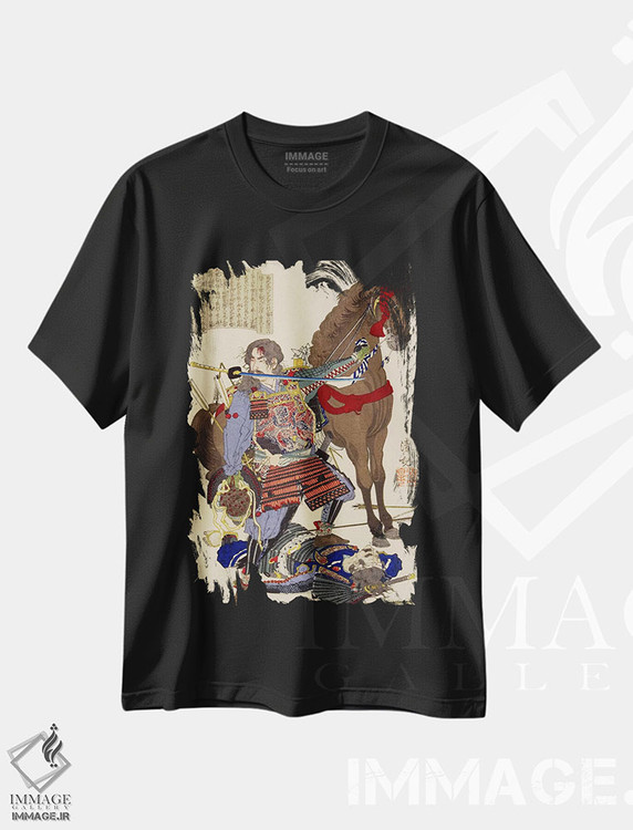 تیشرت طرح دار سامورایی و اسب، دکور آسیایی اثر هنرمند ناشناس | immage.ir