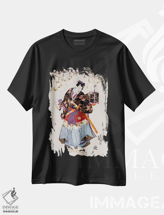 تیشرت طرح دار سامورایی با دو شمشیر، دکور آسیایی اثر هنرمند ناشناس | immage.ir