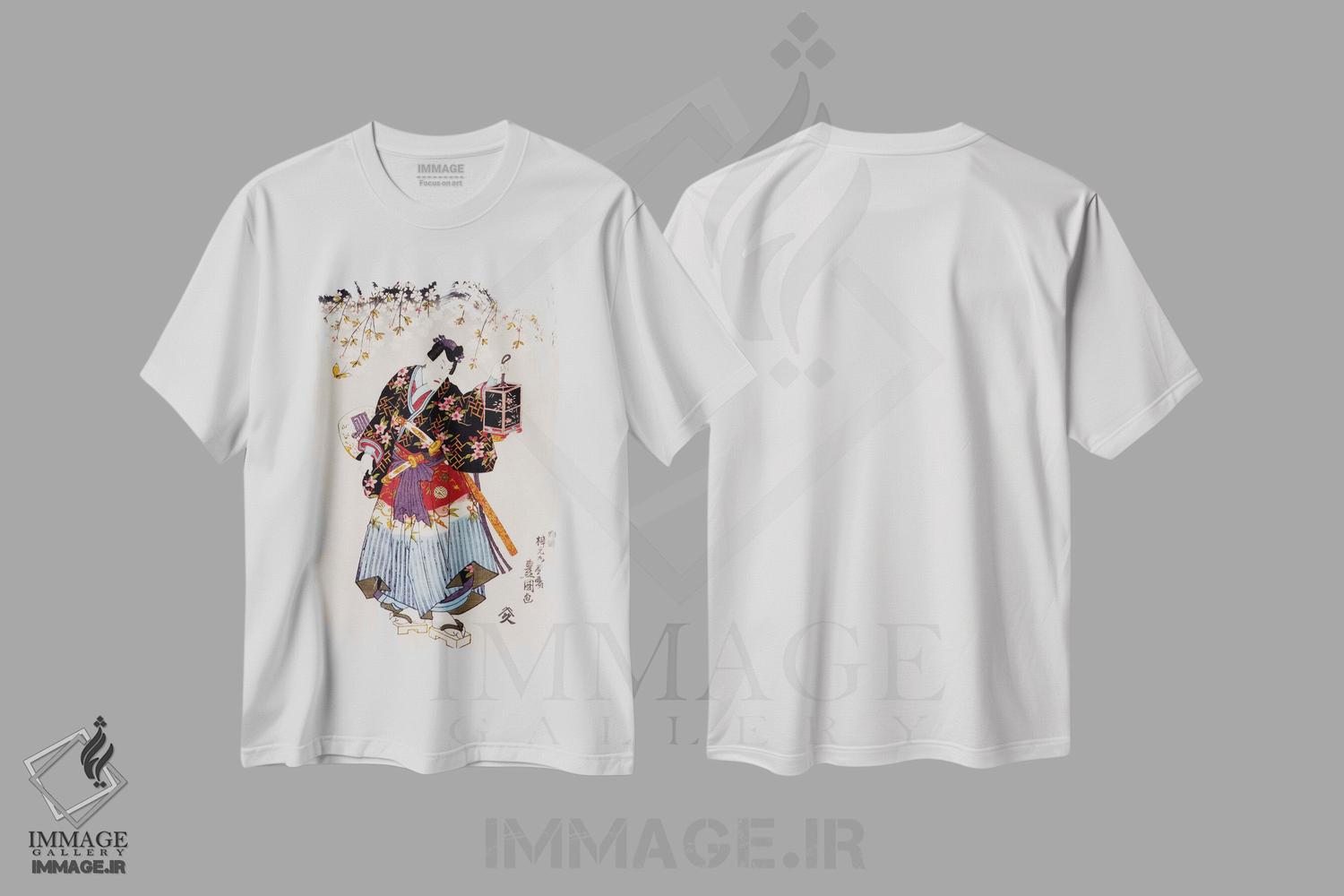 تیشرت طرح دار سامورایی با دو شمشیر، دکور آسیایی اثر هنرمند ناشناس | فروشگاه ایماژ