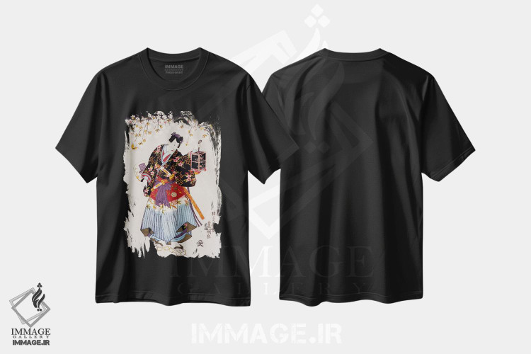 تیشرت طرح دار سامورایی با دو شمشیر، دکور آسیایی اثر هنرمند ناشناس | immage.ir