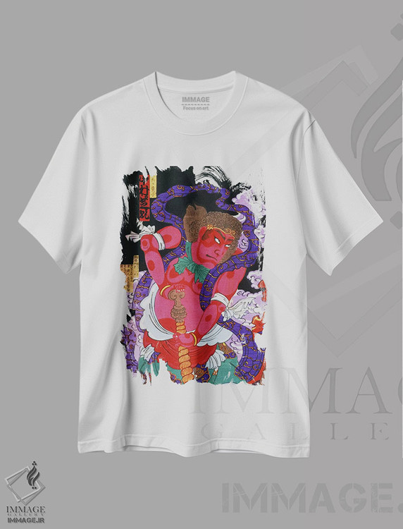 تیشرت طرح دار مرد قرمز با کانابو، دکور آسیایی اثر هنرمند ناشناس | فروشگاه ایماژ