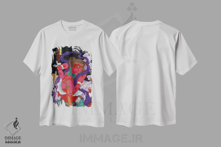 تیشرت طرح دار مرد قرمز با کانابو، دکور آسیایی اثر هنرمند ناشناس | فروشگاه ایماژ