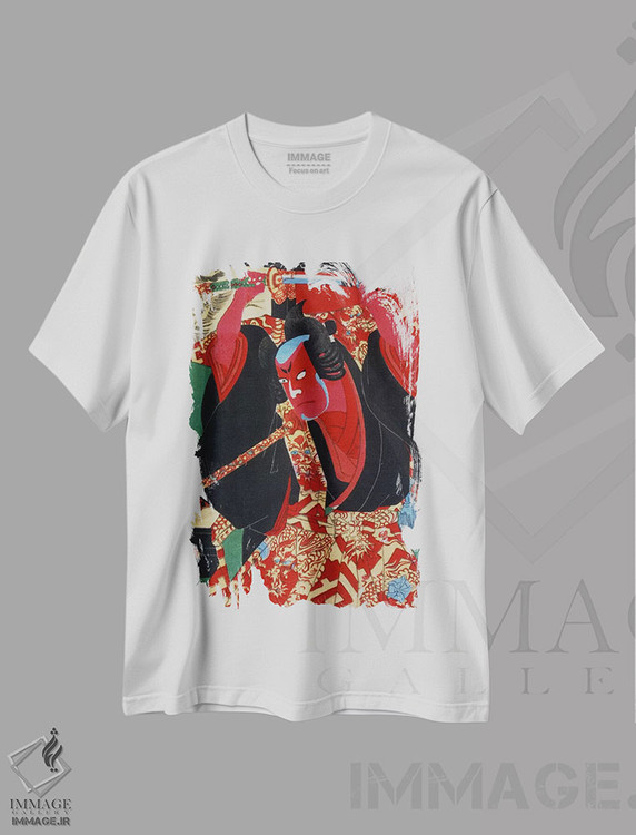 تیشرت طرح دار سامورایی به رنگ قرمز نقاشی شده، دکور آسیایی اثر هنرمند ناشناس | فروشگاه ایماژ