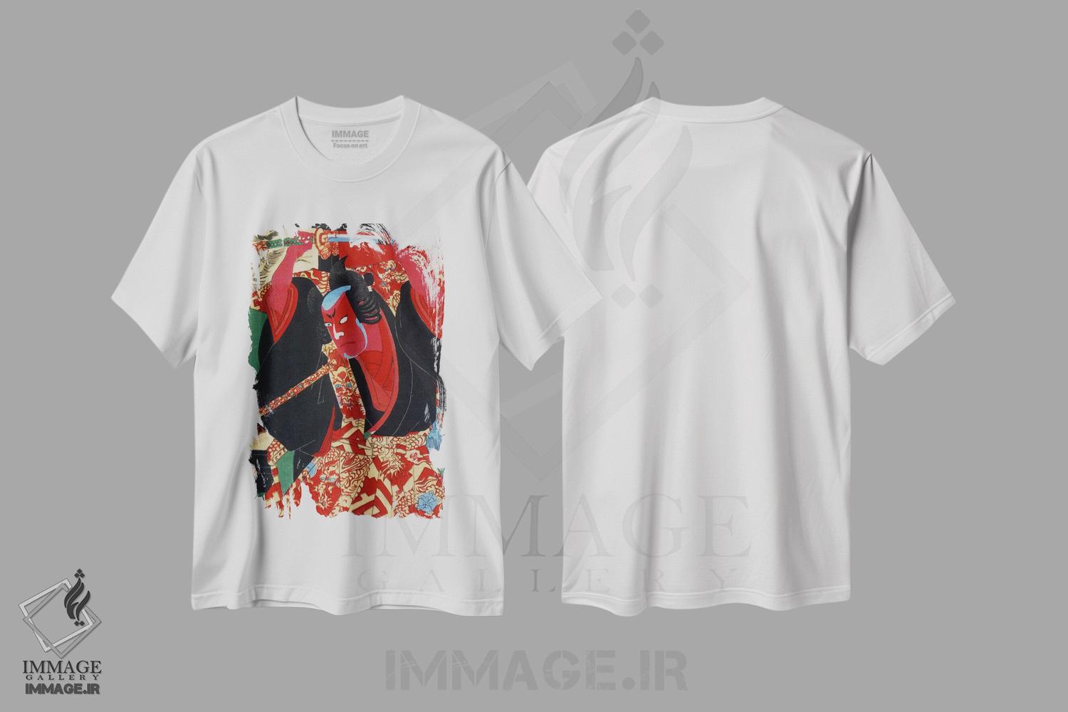 تیشرت طرح دار سامورایی به رنگ قرمز نقاشی شده، دکور آسیایی اثر هنرمند ناشناس | فروشگاه ایماژ