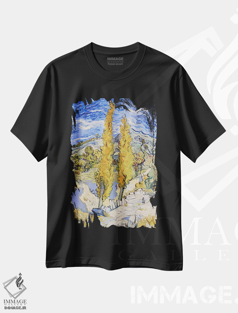 تیشرت طرح دار صنوبرها در سن رمی، هنر فاخر کلاسیک اثر ونسان ون گوگ | فروشگاه ایماژ