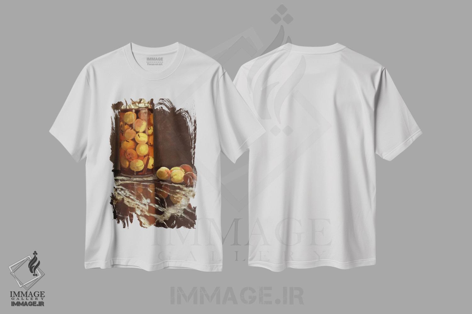 تیشرت طرح دار شیشهٔ هلو، هنر فاخر کلاسیک اثر کلود مونه | immage.ir