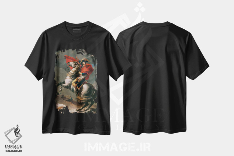 تیشرت طرح دار ناپلئون در حال عبور از آلپ، هنر فاخر کلاسیک اثر ژاک لویی داوید | فروشگاه ایماژ