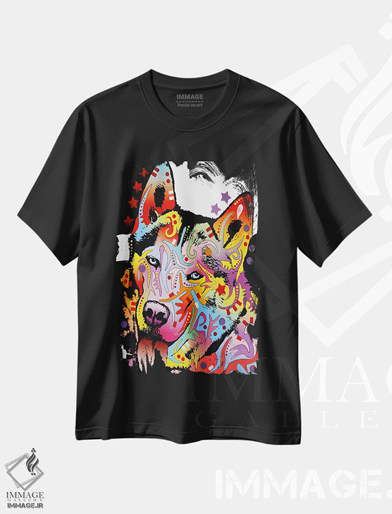 تیشرت طرح دار هاسکی سیبری، مدیوم اثر دین روسو | فروشگاه ایماژ