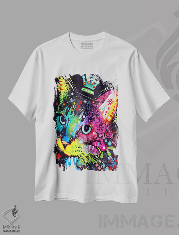 تیشرت طرح دار گربهٔ متفکر تاج دار، مدیوم اثر دین روسو | فروشگاه ایماژ