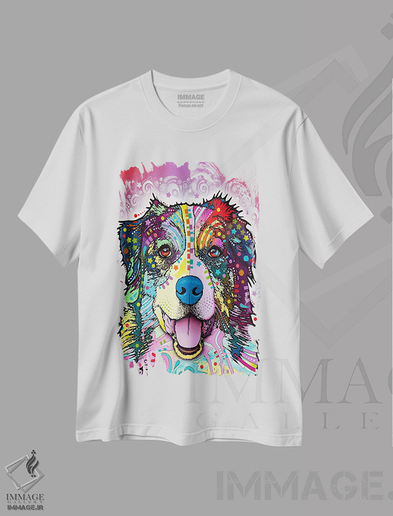 تیشرت طرح دار سگ شپرد استرالیایی، مدیوم اثر دین روسو | فروشگاه ایماژ