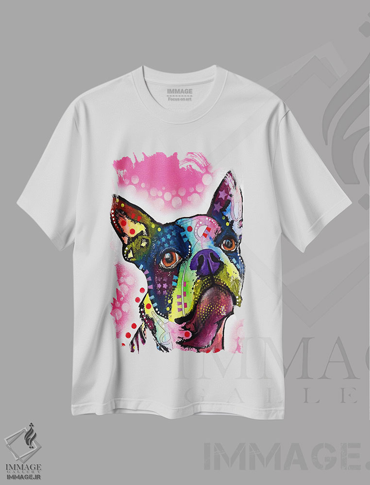 تیشرت طرح دار سگ بوستون تریر، مدیوم اثر دین روسو | immage.ir