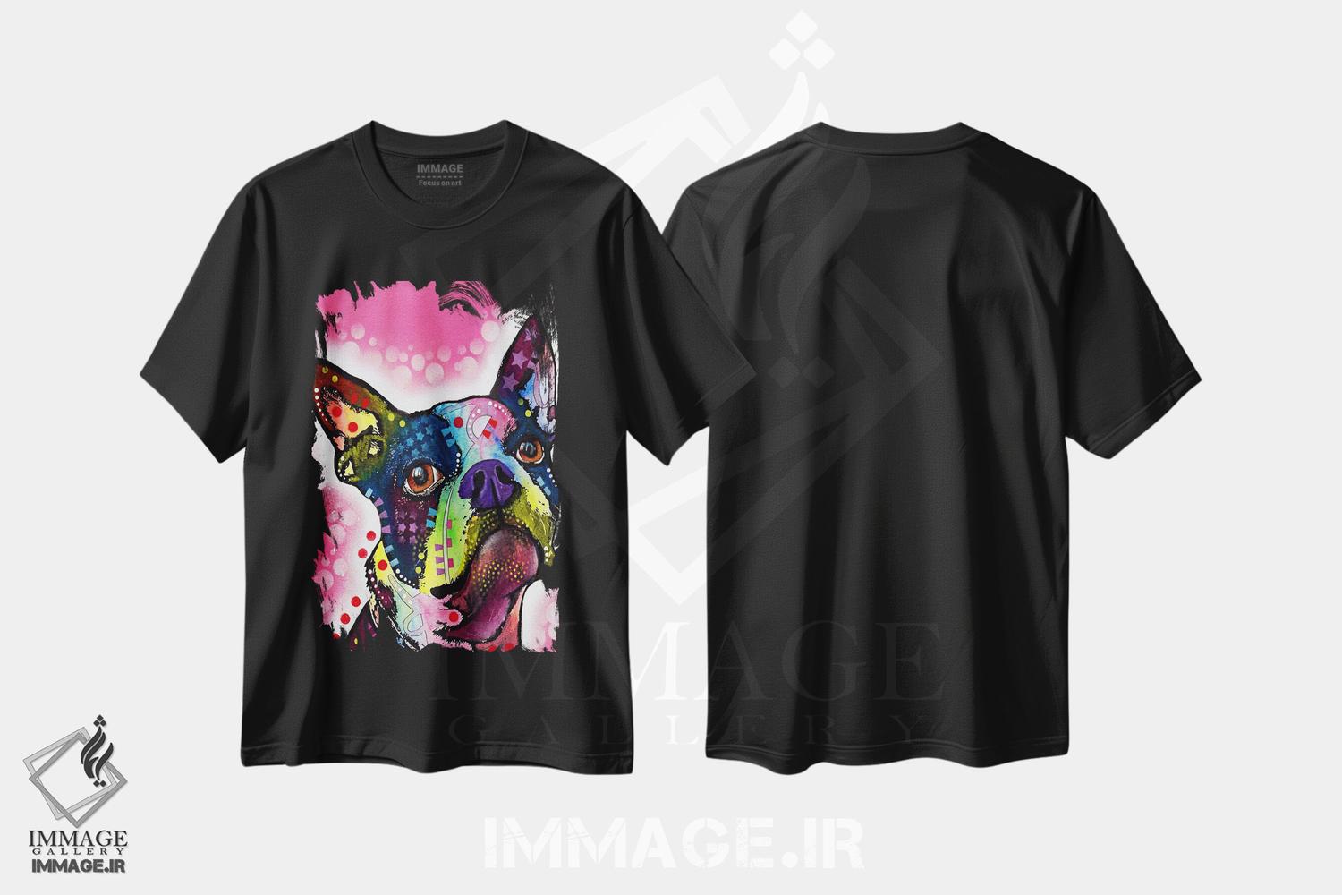 تیشرت طرح دار سگ بوستون تریر، مدیوم اثر دین روسو | فروشگاه ایماژ