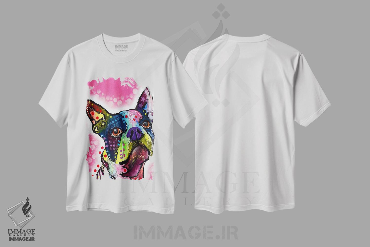 تیشرت طرح دار سگ بوستون تریر، مدیوم اثر دین روسو | immage.ir