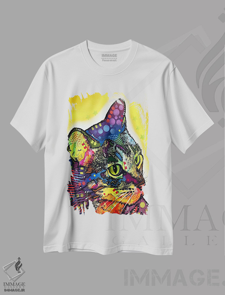 تیشرت طرح دار گربهٔ بااعتمادبه نفس، مدیوم اثر دین روسو | فروشگاه ایماژ