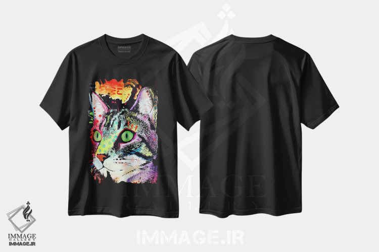 تیشرت طرح دار گربهٔ کنجکاو، مدیوم اثر دین روسو | فروشگاه ایماژ