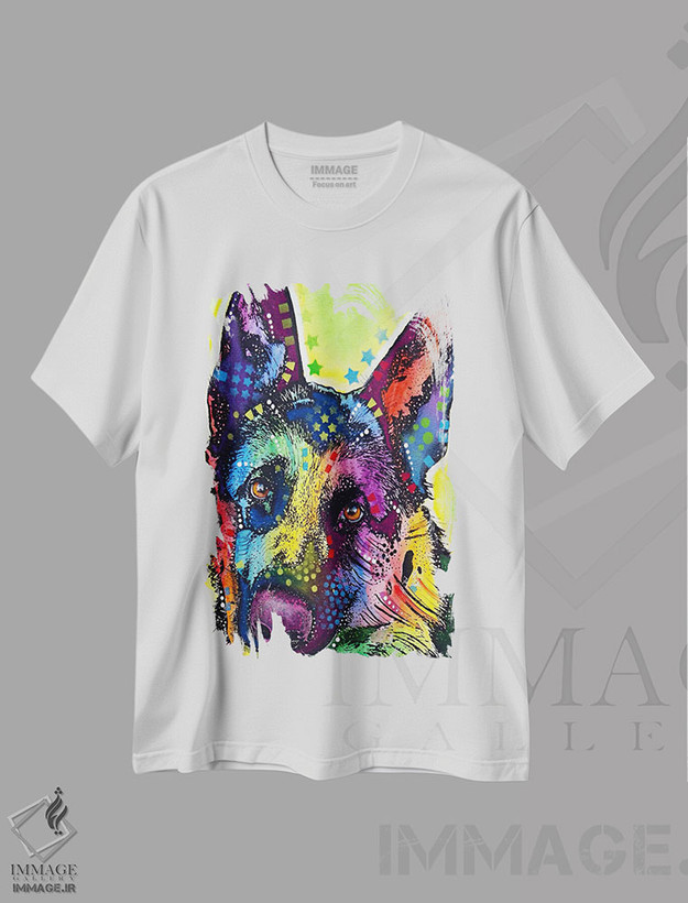 تیشرت طرح دار شپرد آلمانی، مدیوم اثر دین روسو | فروشگاه ایماژ