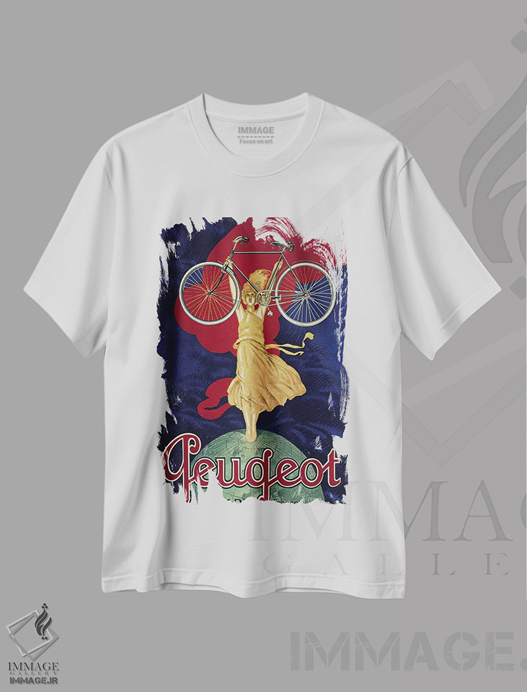 تیشرت طرح دار پوستر تبلیغاتی قدیمی دوچرخه پژو، آرت نوو اثر هنرمند ناشناس | فروشگاه ایماژ
