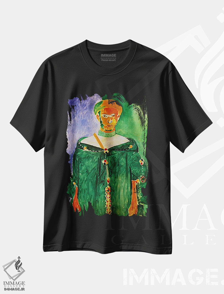 تیشرت طرح دار مراکشی با لباس سبز، هنر فاخر کلاسیک اثر آنری ماتیس | immage.ir