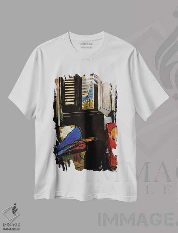 تیشرت طرح دار فضای داخلی با ویولن، هنر فاخر کلاسیک اثر آنری ماتیس | immage.ir